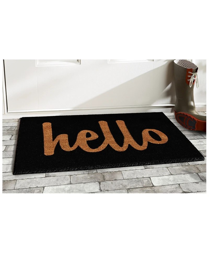 Home & More Hello Script Coir/Vinyl Doormat, 17" x 29"