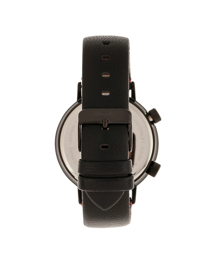 Simplify Quartz The 3300 Black Dial, Genuine Black Leather Watch 43mm