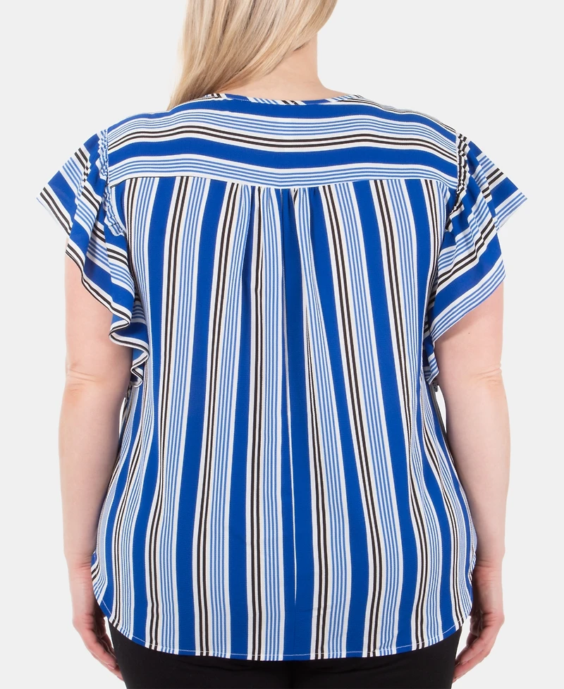 Ny Collection Plus Lace-Up Flutter-Sleeve Top