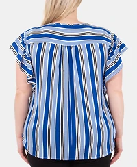 Ny Collection Plus Lace-Up Flutter-Sleeve Top