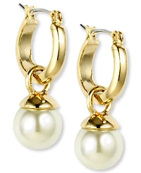 Anne Klein Gold-Tone Imitation Pearl Drop Off 1/2" Hoop Earrings