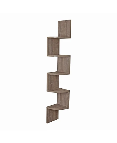 Danya B. Large Rustic Weathered Oak Laminate Corner Wall Mount Shelf