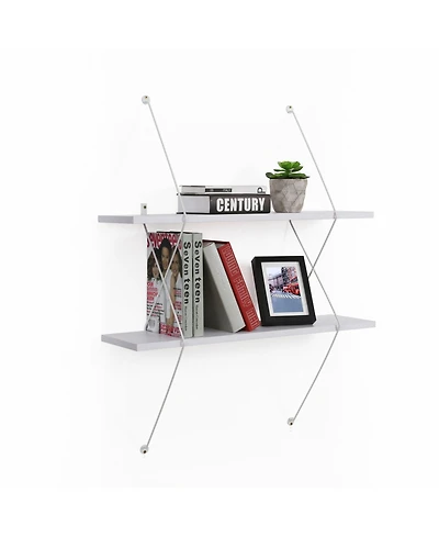 Danya B. Contemporary Two Level White Shelving System with Wire Brackets