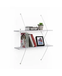 Danya B. Contemporary Two Level White Shelving System with Wire Brackets
