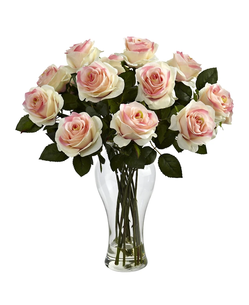Nearly Natural Blooming Roses w/Vase