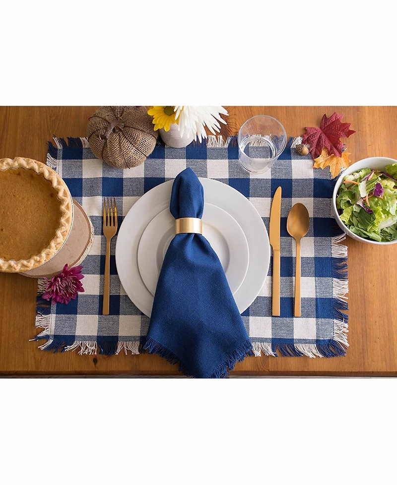 Navy Heavyweight Check Fringed Placemat Set of 6
