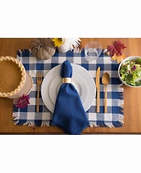 Navy Heavyweight Check Fringed Placemat Set of 6
