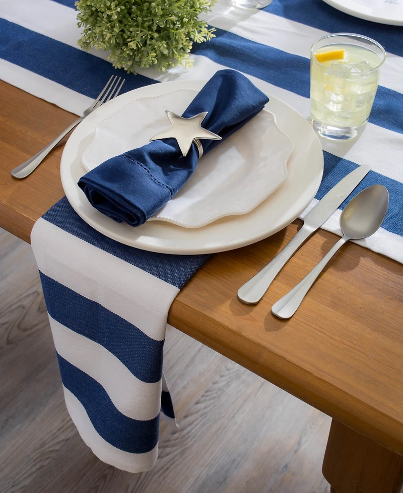 Nautical Blue Cabana Stripe Outdoor Table Runner 14" X 108"