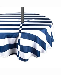 Nautical Blue Cabana Stripe Outdoor Table cloth with Zipper 52" Round