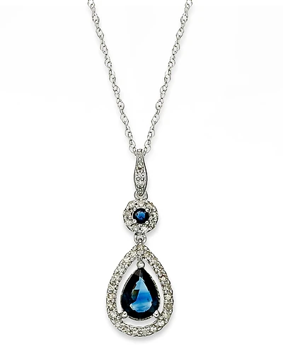 Sapphire (1-1/3 ct. t.w.) and Diamond (1/4 Drop Pendant Necklace Set 14k White Gold (Also Available Emerald)