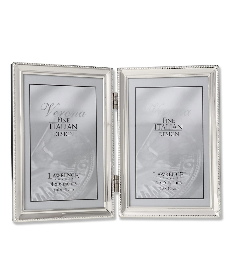 Lawrence Frames Polished Silver Plate Hinged Double Picture Frame - Bead Border Design