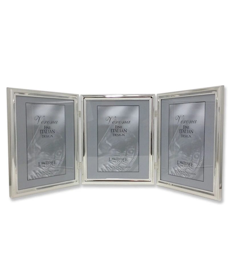 Lawrence Frames 510780T Silver Plated Double Bead Hinged Triple Picture Frame - 8" x 10"