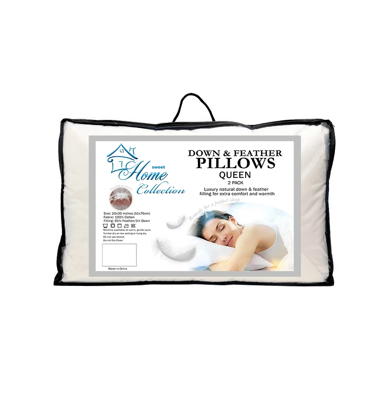 Sweet Home Collection Down and Feather Blend 100% Cotton Cover Premium 2-Pack Pillows