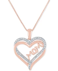 Diamond Mom 18" Pendant Necklace (1/8 ct. t.w.) in 14k Rose Gold Over Sterling Silver