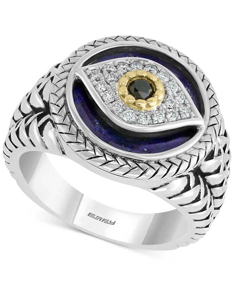 Effy Men's Multi-Gemstone & Diamond (1/10 ct. t.w.) Evil Eye Ring Sterling Silver 14k Gold