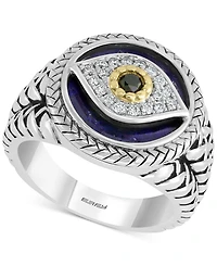 Effy Men's Multi-Gemstone & Diamond (1/10 ct. t.w.) Evil Eye Ring Sterling Silver 14k Gold