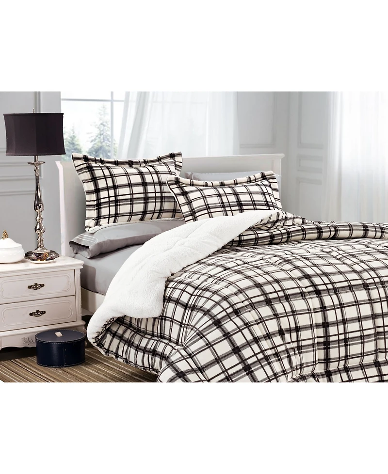 Elegant Comfort Plaid Micromink/Sherpa Reversible Down Alternative Microsuede -Pc. Comforter Sets