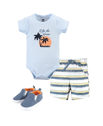 Hudson Baby Cotton Bodysuit, Shorts and Shoe Set