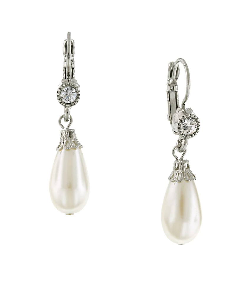 2028 Silver-Tone Crystal and Simulated Pearl Drop Earrings