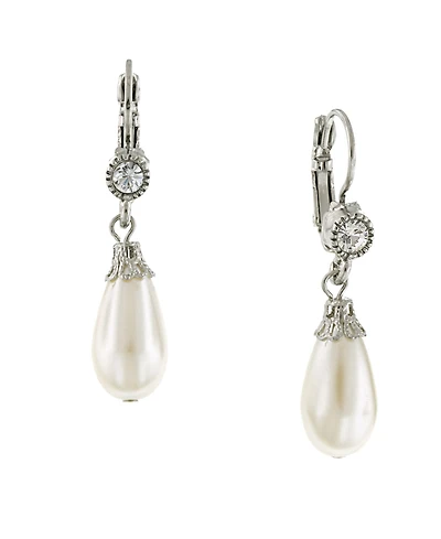 2028 Silver-Tone Crystal and Simulated Pearl Drop Earrings