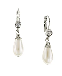 2028 Silver-Tone Crystal and Simulated Pearl Drop Earrings