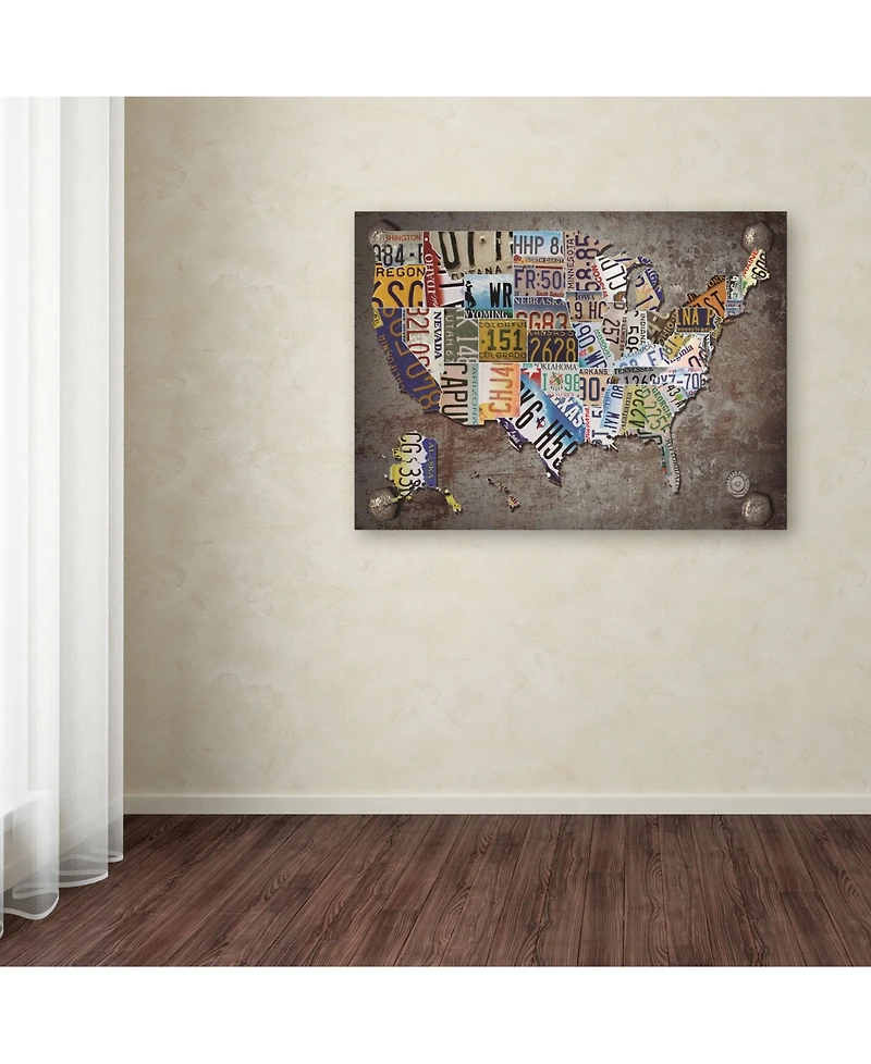 Masters Fine Art 'Usa License Plate Map on Metal' Canvas Art - 18" x 24"