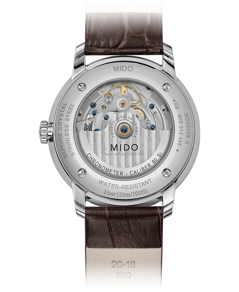 Mido Men's Swiss Automatic Baroncelli Brown Leather Strap Watch 40mm