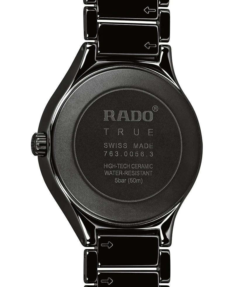 Rado Unisex Swiss Automatic True Black Diamond Accent Ceramic Bracelet Watch 40mm R27056712