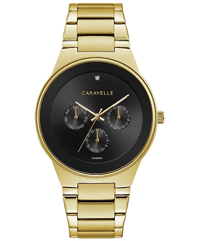 Caravelle Designed by Bulova Designed by Bulova Men's Diamond-Accent Gold-Tone Stainless Steel Bracelet Watch 40mm