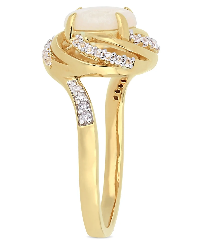 Opal (1-1/4 ct. t.w.) and White Topaz (1-3/8 ct.t.w.) with Diamond Accent Interlaced Swirl Halo Ring 18k Gold over Sterling Silver