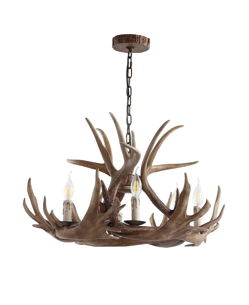 Jonathan Y Eldora 28.5" Adjustable Resin Antler 6-Light Chandelier