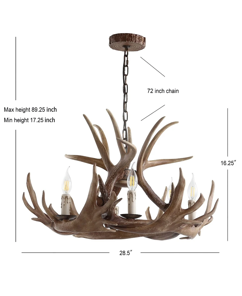 Jonathan Y Eldora 28.5" Adjustable Resin Antler 6-Light Chandelier