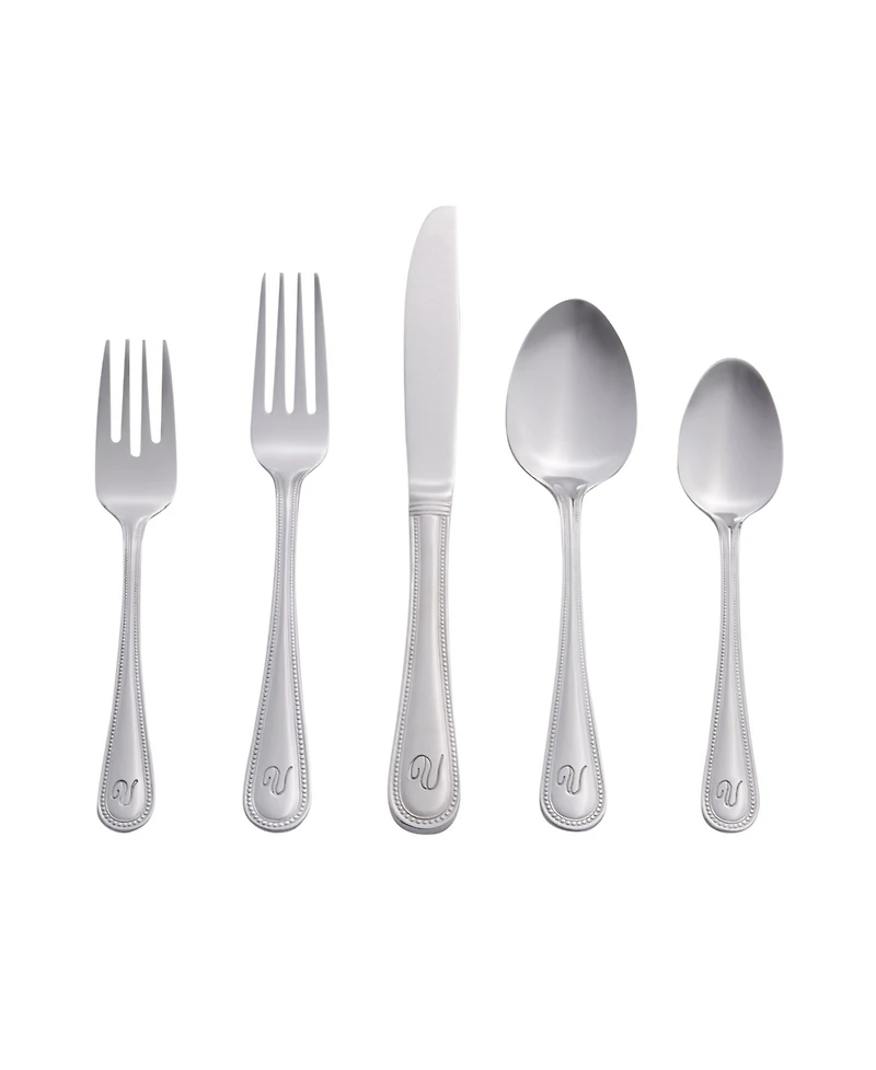 Riverridge Beaded 46 Piece Monogrammed Flatware Set - V, Service for 8