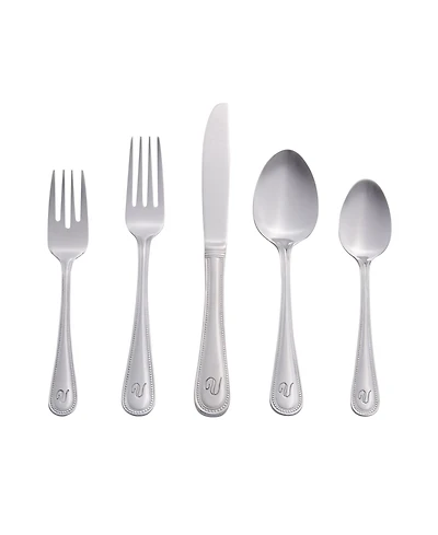 Riverridge Beaded 46 Piece Monogrammed Flatware Set - V, Service for 8
