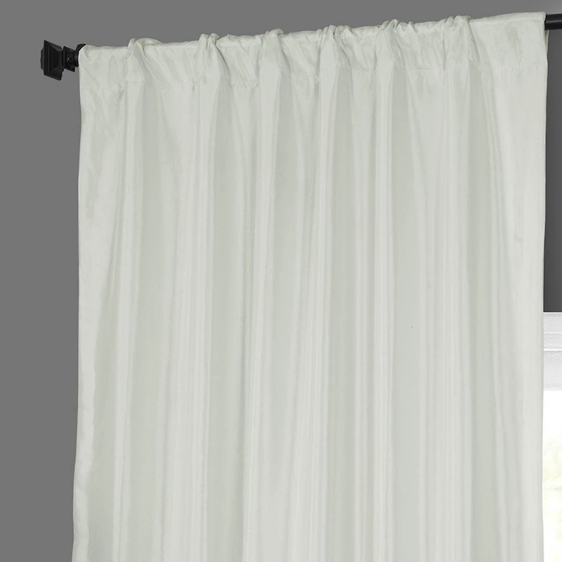 Half Price Drapes Eggshell Solid Faux Silk Taffeta Room Darkening Curtain
