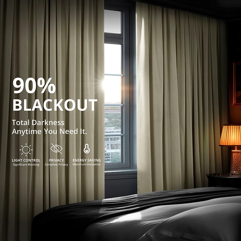 Half Price Drapes Cool Beige Signature Extra Wide Velvet Blackout Curtain