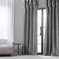 Half Price Drapes Platinum Ruched Solid Faux Silk Taffeta Room Darkening Curtain
