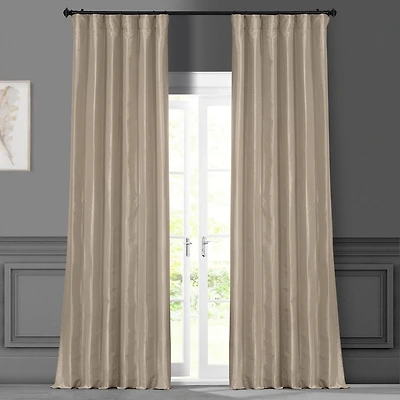 Half Price Drapes Antique Beige Solid Faux Silk Taffeta Room Darkening Curtain