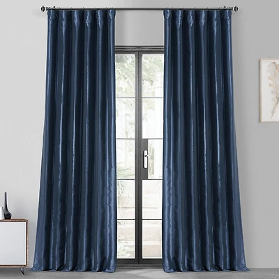 Half Price Drapes Navy Blue Faux Silk Taffeta Blackout Curtain