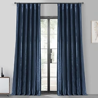 Half Price Drapes Navy Blue Faux Silk Taffeta Blackout Curtain