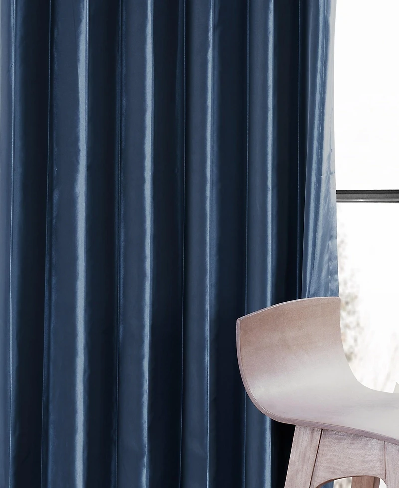 Half Price Drapes Navy Blue Faux Silk Taffeta Blackout Curtain