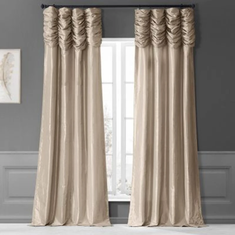 Half Price Drapes Ruched Solid Faux Silk Taffeta Room Darkening Curtain