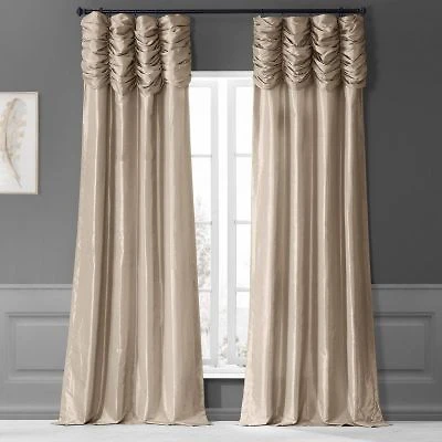 Half Price Drapes Ruched Solid Faux Silk Taffeta Room Darkening Curtain