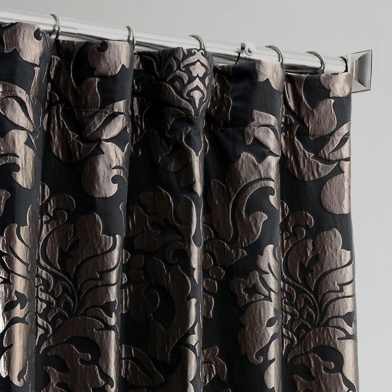 Half Price Drapes Astoria Black & Pewter Damask Faux Silk Jacquard Room Darkening Curtain