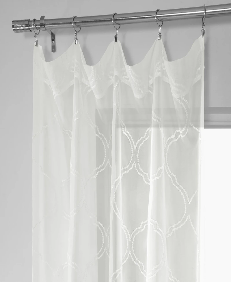Half Price Drapes Florentina White Embroidered Geometric Sheer Curtain