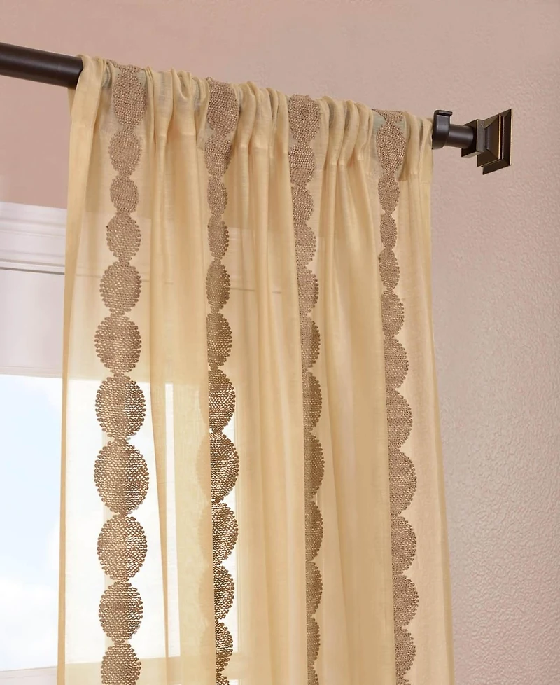 Half Price Drapes Cleopatra Gold Embroidered Striped Sheer Curtain