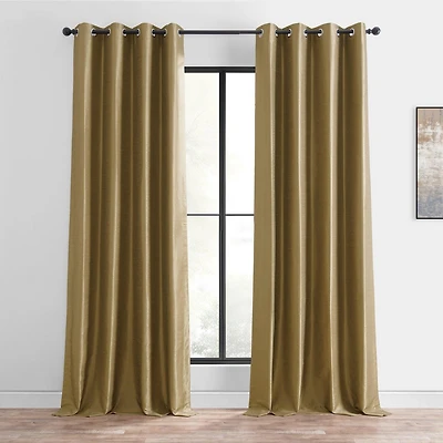 Half Price Drapes Flax Gold Grommet Vintage Textured Faux Dupioni Silk Blackout Curtain