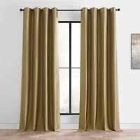 Half Price Drapes Flax Gold Grommet Vintage Textured Faux Dupioni Silk Blackout Curtain