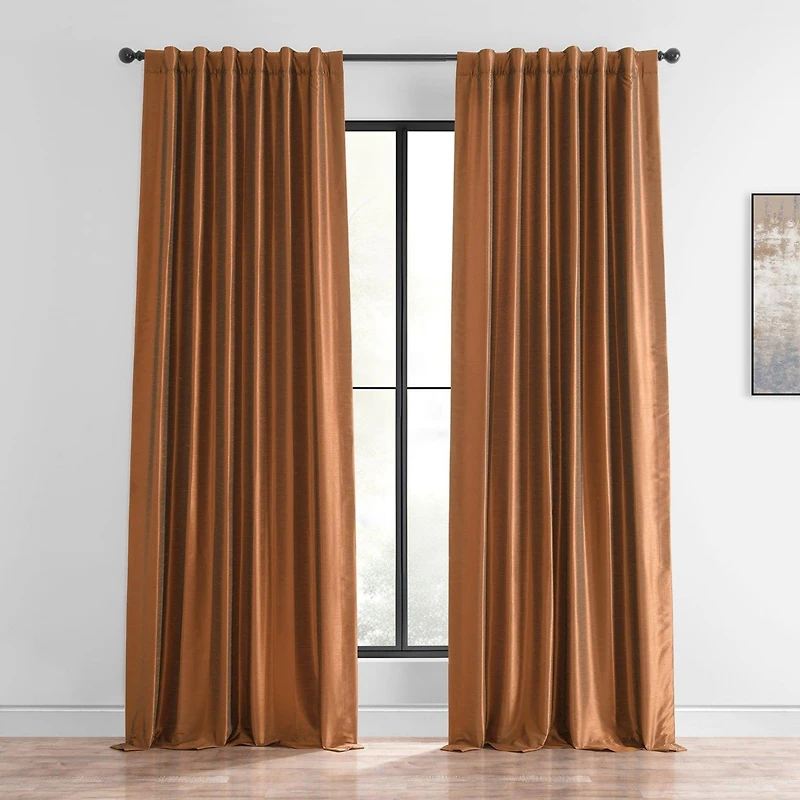 Half Price Drapes Copper Kettle Vintage Textured Faux Dupioni Silk Curtain