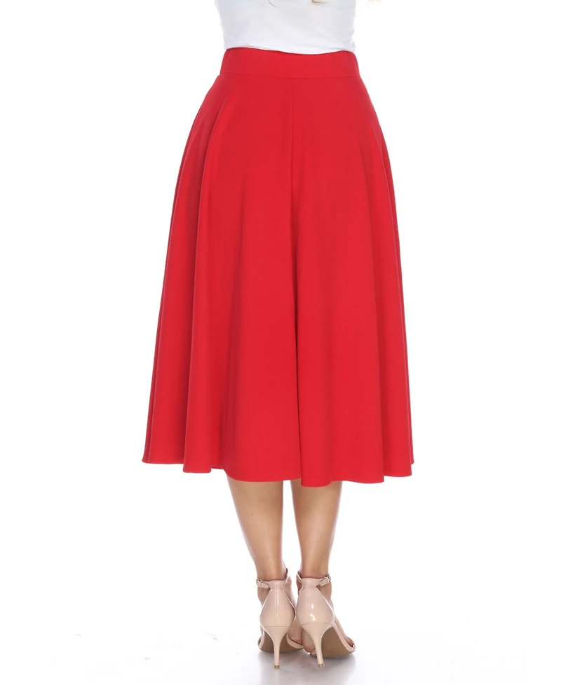 White Mark Flared Midi Skirt with Pockets